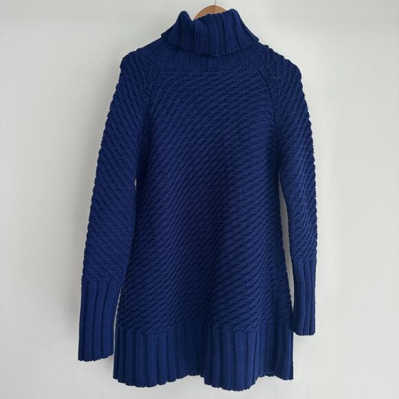See By Chloe Sweater Womens 6 Navy Wool Blend Textured Chunky Fisherman Tunic - Picture 4 of 13